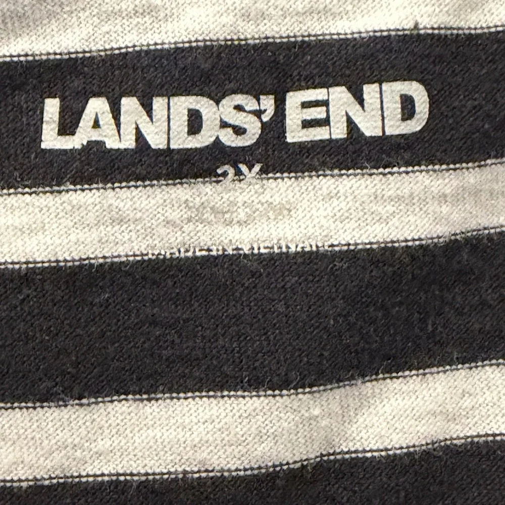 Lands' End Striped Hooded Drawstring Swim Cover Up - Black/White - Size 2X